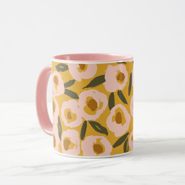Bold Inky Floral Pattern | Hand-Drawn Botanical Mug (Front Left)