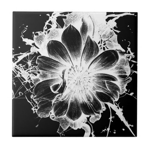 Bold Inky Grunge Sunflower Ceramic Tile