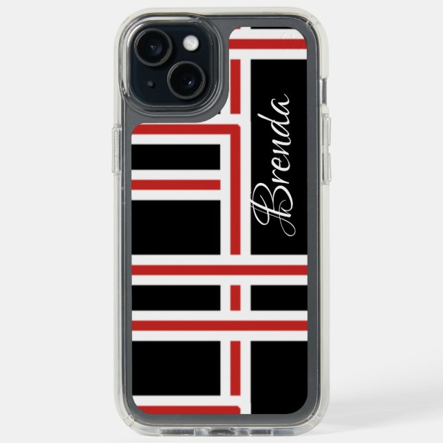 Bold Interlocking Red and White Rectangle Pattern Speck iPhone Case (Front (Black))