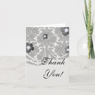 bold intricate black damask on white thank you card