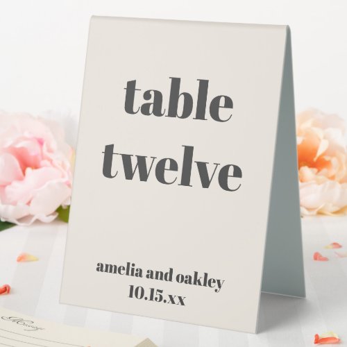 Bold Ivory Black Retro Custom Wedding Number Table Tent
