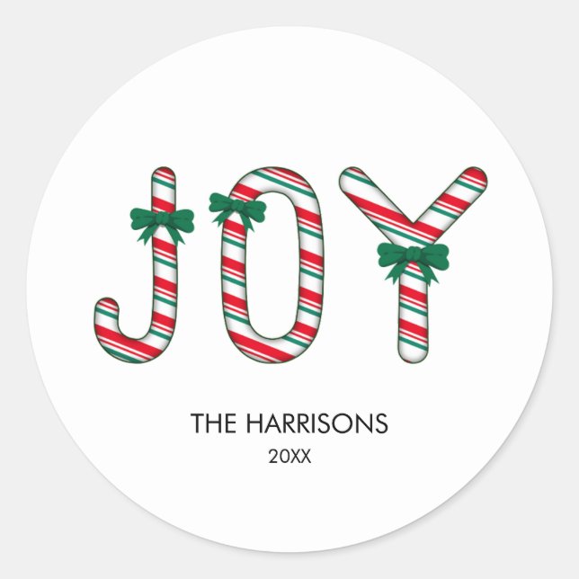 Bold JOY Christmas Candy Classic Round Sticker (Front)