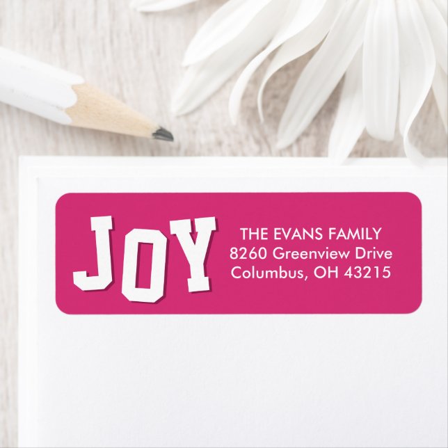 Bold joy fun pink Christmas holiday return address Label (Insitu)