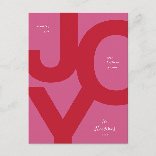 Bold Joy Pink & Red Fun Non-Photo Holiday Postcard (Front)