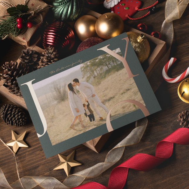 Bold JOY Typography Personalized Photos & Texts Foil Holiday Card (Creator Uploaded)
