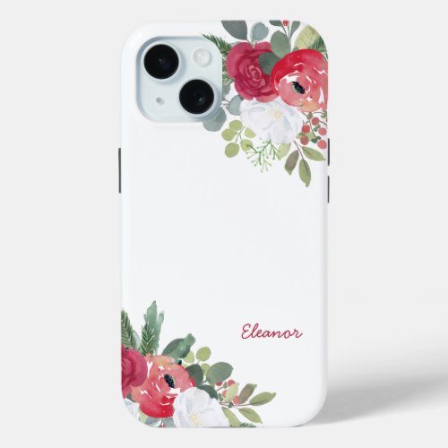 Bold Joyful Watercolor Florals Name iPhone 15 Case
