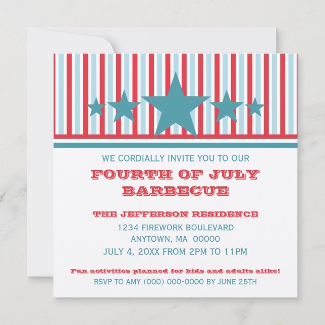 Bold July 4th Stars and Stripes Invite (Front)