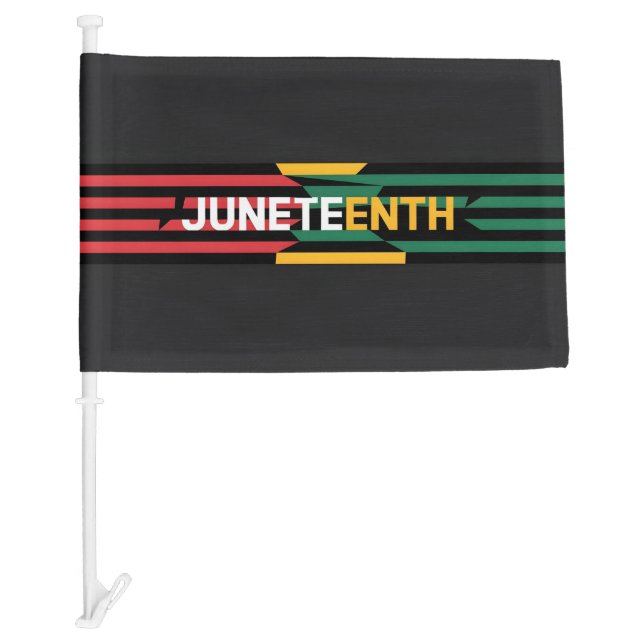 Bold Juneteenth Graphic Red, Yellow & Green Strip Car Flag (Front)