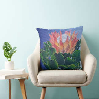 Bold King Protea | Hand-Painted Floral Art Throw Pillow