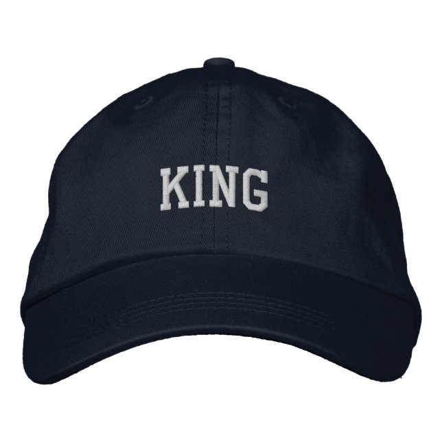 Bold KING Text Embroidered Adjustable Navy-Hat Baseball Cap (Front)