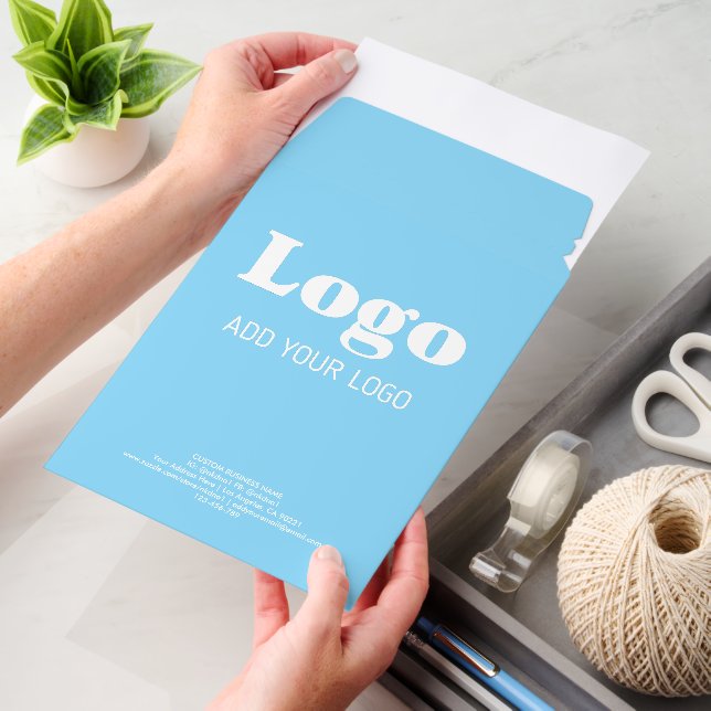 Bold Large Business Logo Light Blue Cardstock Envelope Mailers (Desk)