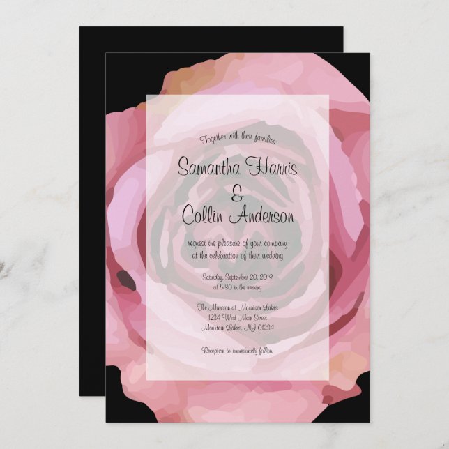 Bold Large Purple Spring Rose Wedding Invitation (Front/Back)