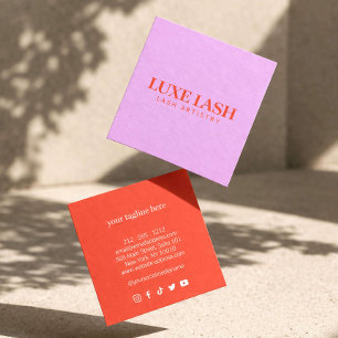 Bold Lash Artist Minimalist Pink/Red Square Business Card
