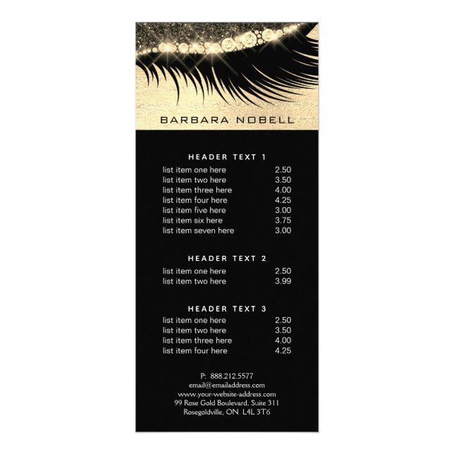 Bold Lashes Lash Makeup Service Menu Gold (Front)