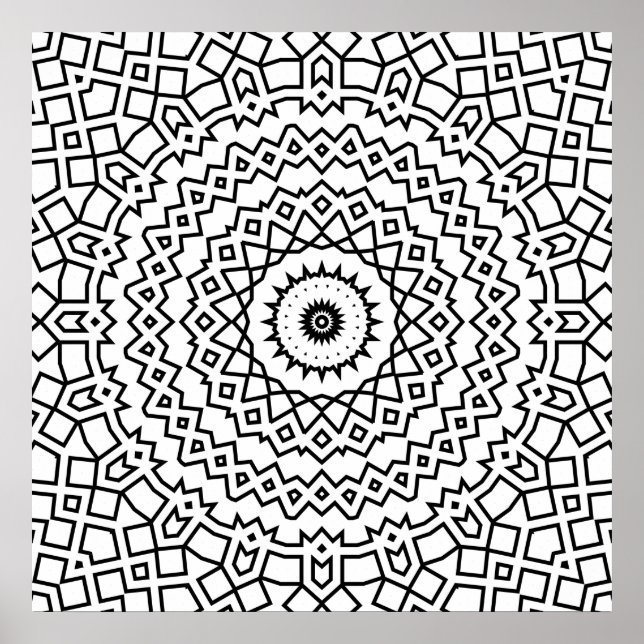 Bold Lattice Star Mandala Pattern Coloring Art Poster (Front)