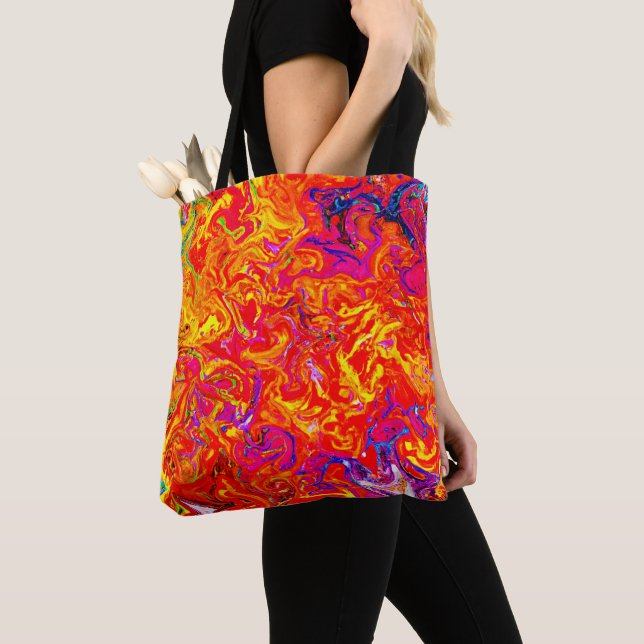 Bold Lava Colors Abstract Design Tote Bag (Close Up)
