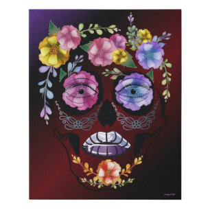Bold Lavender Shades Female Skull Flowers Faux Canvas Print