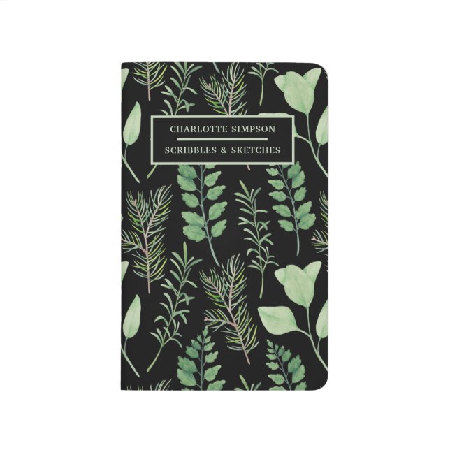 Bold Leaves Black Personalized Pocket Journal (Front)