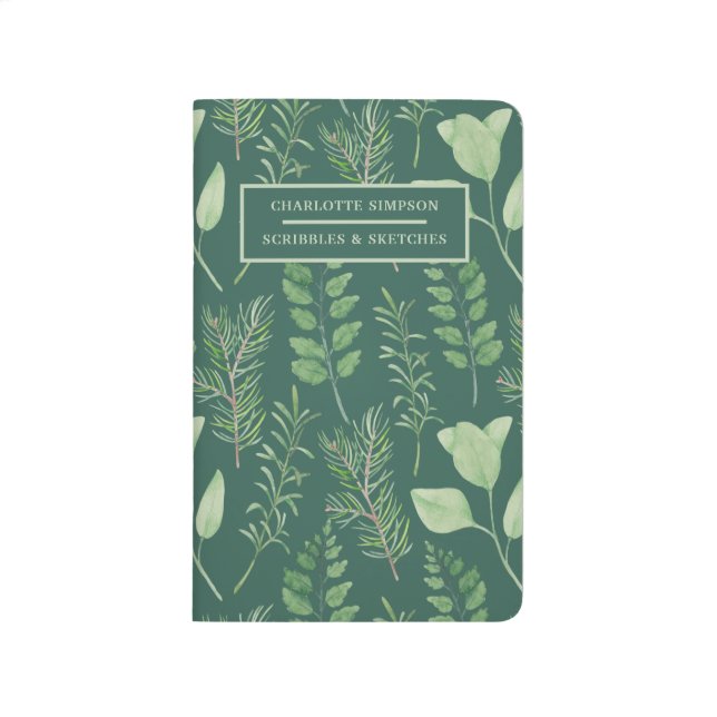 Bold Leaves Green Personalized Pocket Journal (Front)