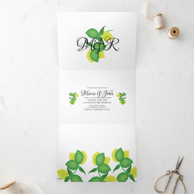 Bold Lemon Limoncillo Wedding Tri-Fold Invitation (Inside)