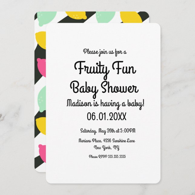 Bold Lemons Colorful Fruity Baby Shower Invitation (Front/Back)