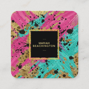 ** Bold Leopard Abstract Animal Neon Gold AP93 Square Business Card