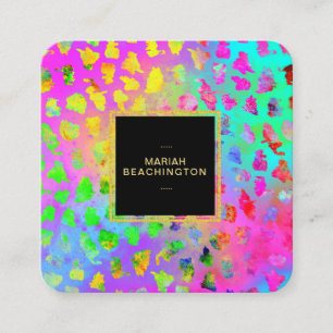 ** Bold Leopard AP93 Abstract Animal Gold Neon Square Business Card
