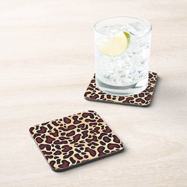 Bold Leopard Print Pattern Brown Black Tan Spot -  Beverage Coaster (Right Side)