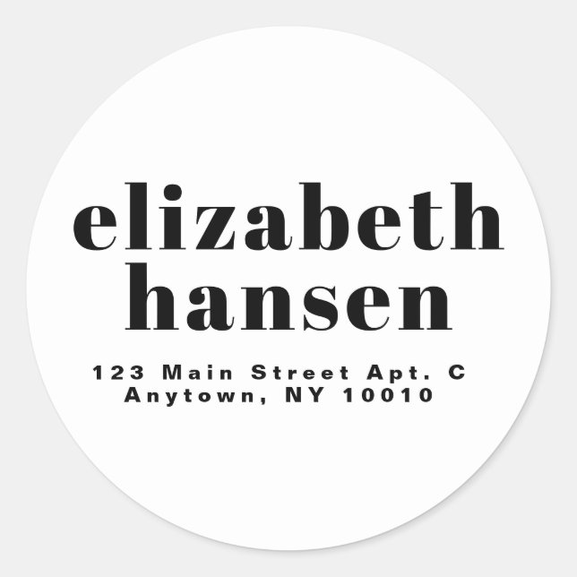 Bold Lettering Modern Round Return Address Label (Front)