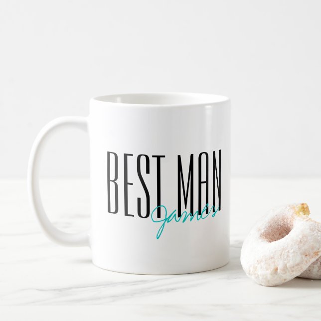 Bold Letters "Best Man" Personalized Wedding Party Coffee Mug (With Donut)