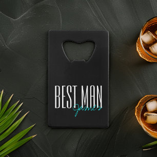 Bold Letters "Best Man" Personalized Wedding Party Credit Card Bottle Opener