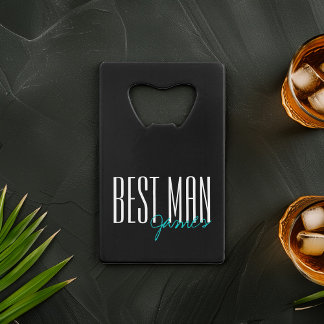 Bold Letters "Best Man" Personalized Wedding Party Credit Card Bottle Opener