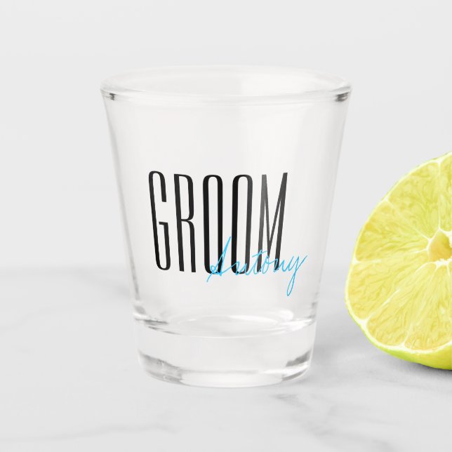 Bold Letters "Groom" Personalized Wedding Party Shot Glass (Front)