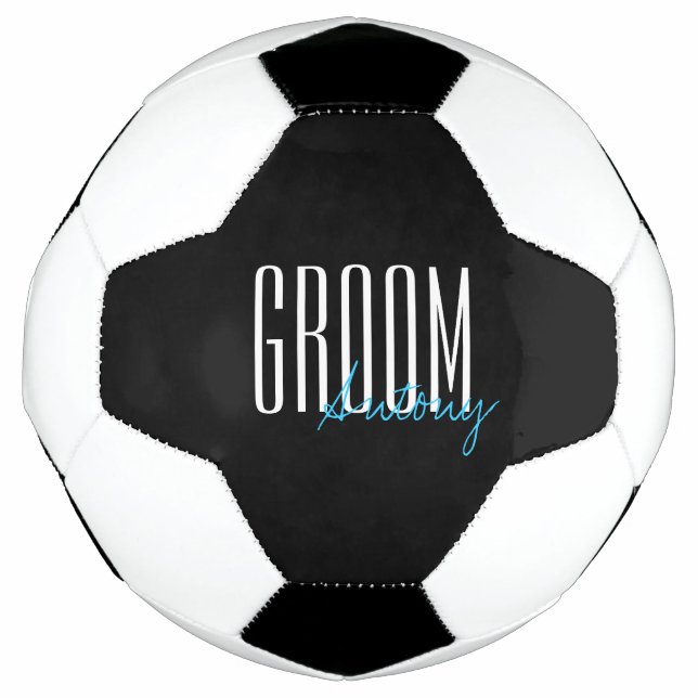 Bold Letters "Groom" Personalized Wedding Party Soccer Ball (Front)