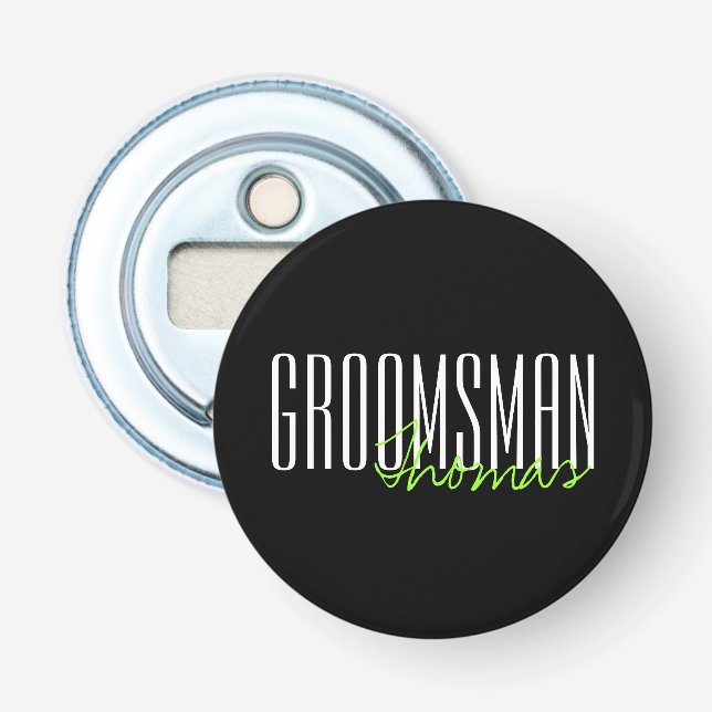 Bold Letters "Groomsman" Custom Wedding Party Bottle Opener (Front)