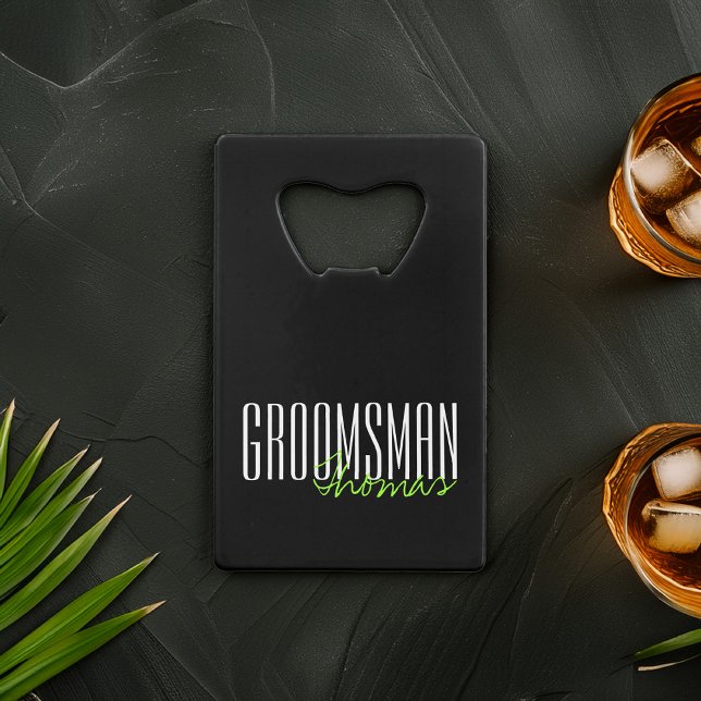 Bold Letters "Groomsman" Custom Wedding Party Credit Card Bottle Opener (Creator Uploaded)