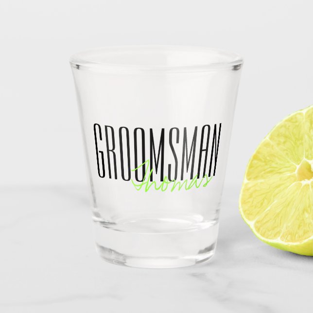 Bold Letters "Groomsman" Custom Wedding Party Shot Glass (Front)