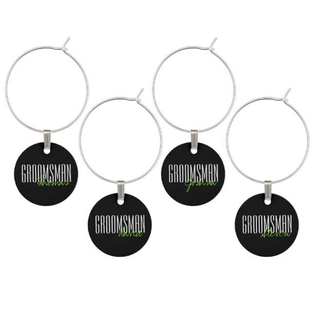 Bold Letters "Groomsman" Custom Wedding Party Wine Charm (Staggered)