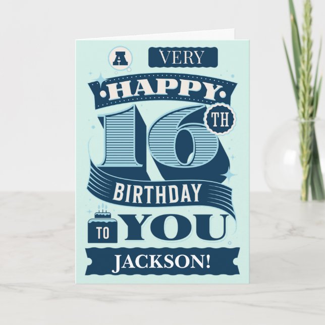 Bold Letters Happy 16th Birthday Card (Front)