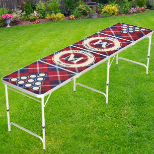 Bold Liberty Plaid Family Monogram & Name Beer Pong Table