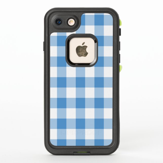 Bold Light Blue and White Buffalo Plaid LifeProof iPhone Case (Back)