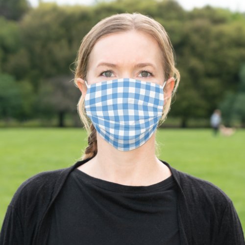 Bold Light Blue White Gingham Check Pattern Adult Cloth Face Mask