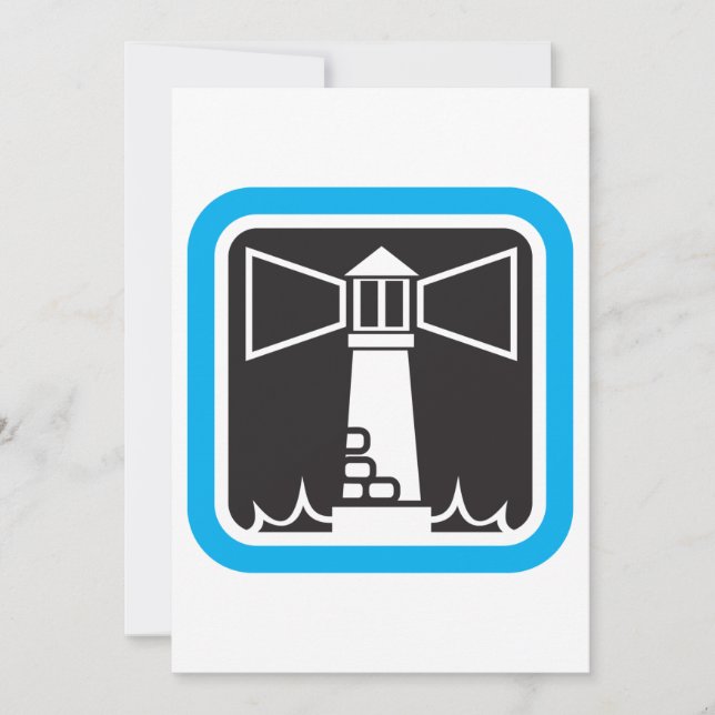 Bold Lighthouse Beacon with Ocean Waves Icon  Invitation (Front)