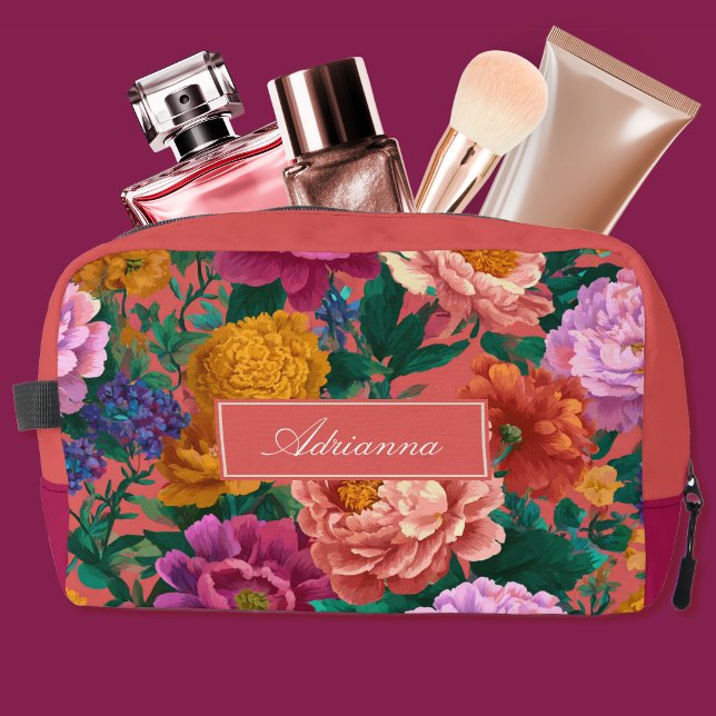 Bold Lilac and Peach Blooms on Pink Dopp Kit (Creator Uploaded)
