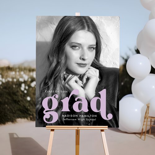 Bold Lilac Purple Type Photo Graduation Party Sign