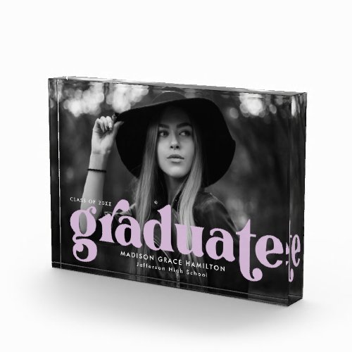 Bold Lilac Typography Graduation Photo Block