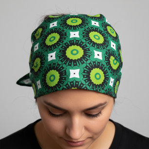 Bold Lime Green Black & White Mosaic Geometric Bandana