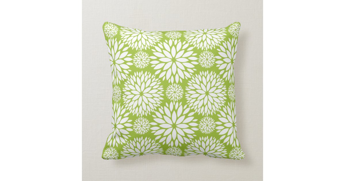 Bold Lime Green Floral Pattern Throw Pillow