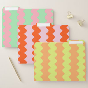 Bold Lime Green Red Orange Teal Pink Wavy  File Folder
