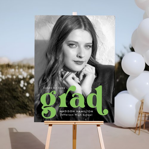 Bold Lime Green Type Photo Graduation Party Sign